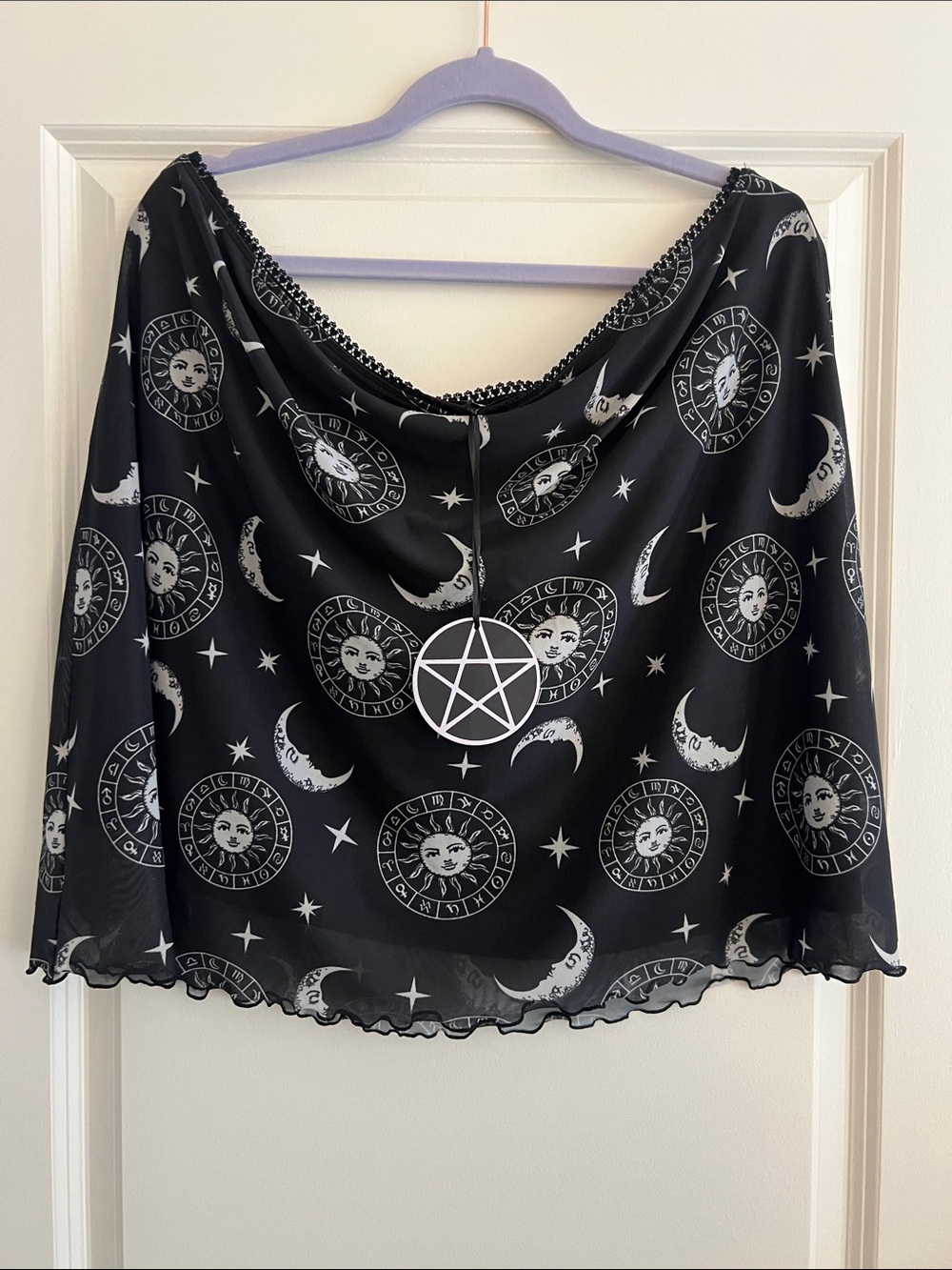 Dolls Kill x THE CRAFT Black Satin Moon & Sun A-Line Skirt